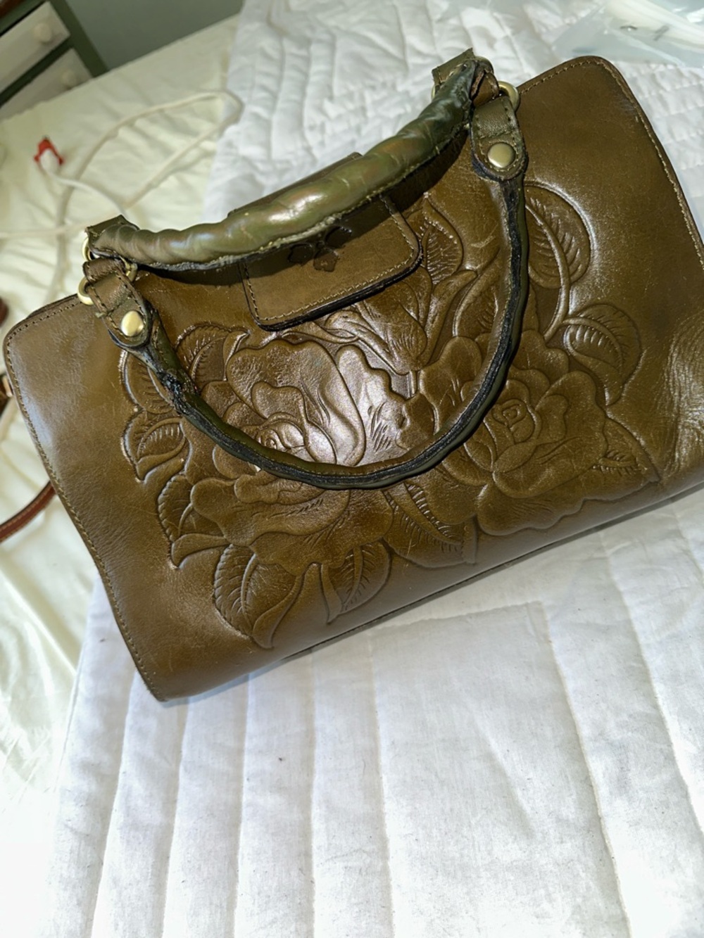 Patricia Nash olive leather satchel bag